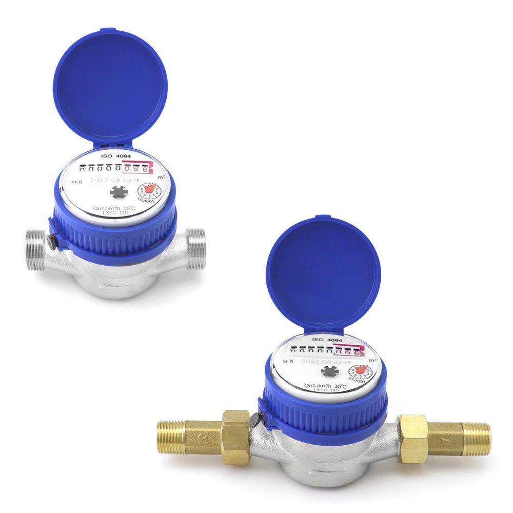 QWORK Water Meter 2 Pack, Cold Flow with Pulse Output, 2 Pack