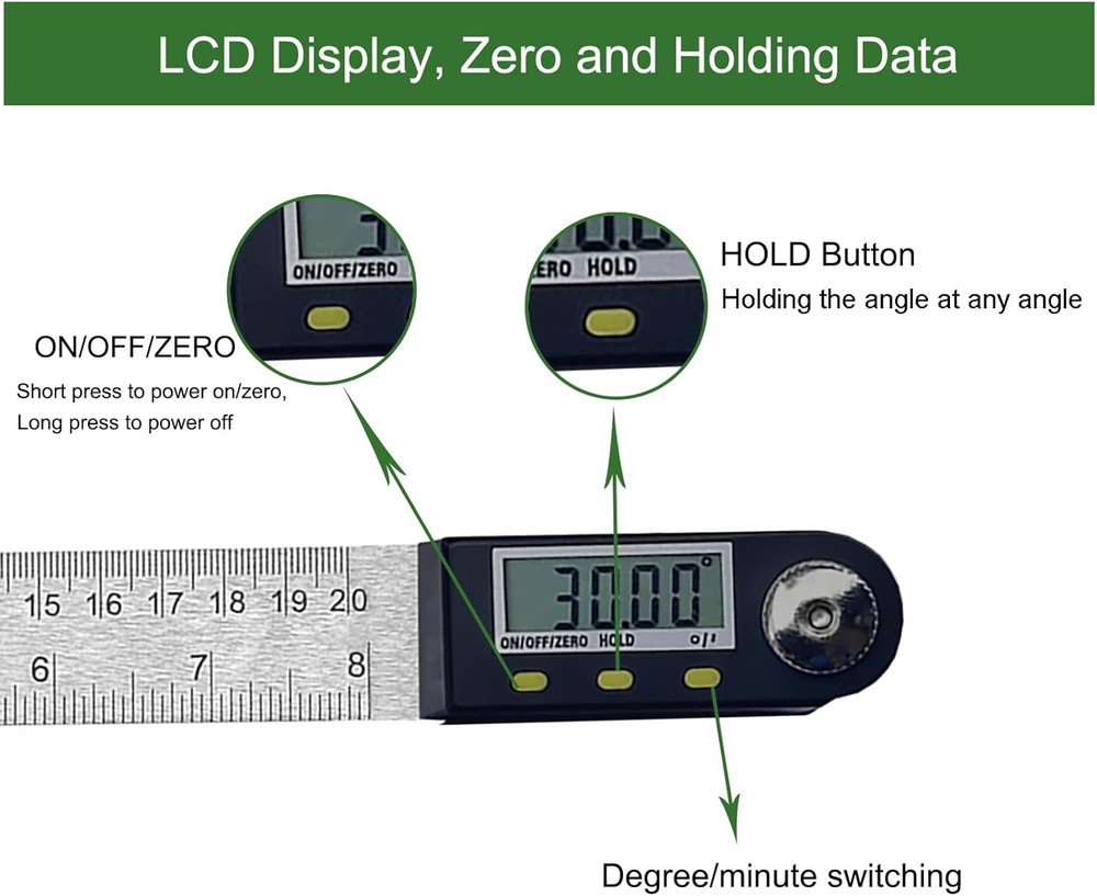 8 Inch Digital Angle Finder, Stainless Steel Digital Protractor Angle Ruler wit