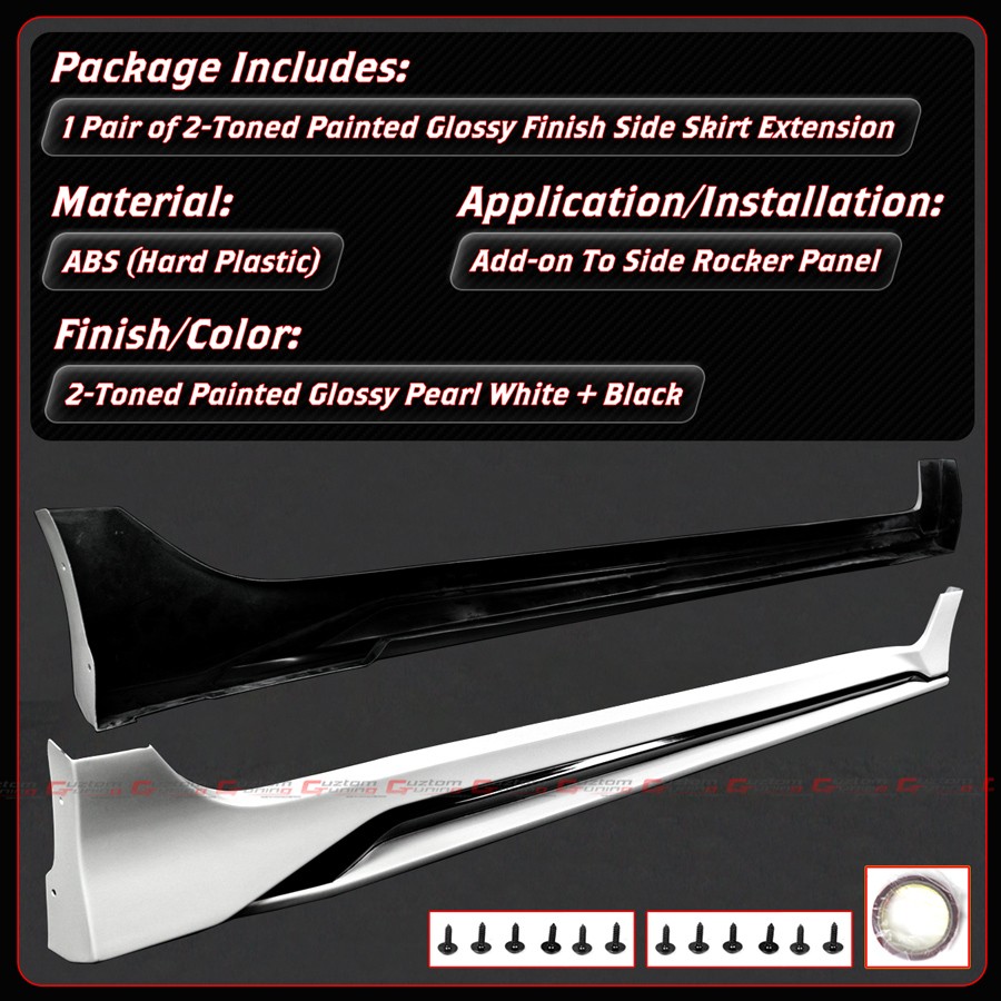 For 2016-2021 Honda Civic Sedan Hatchback FC FK4 CTM White Side Skirt Extension