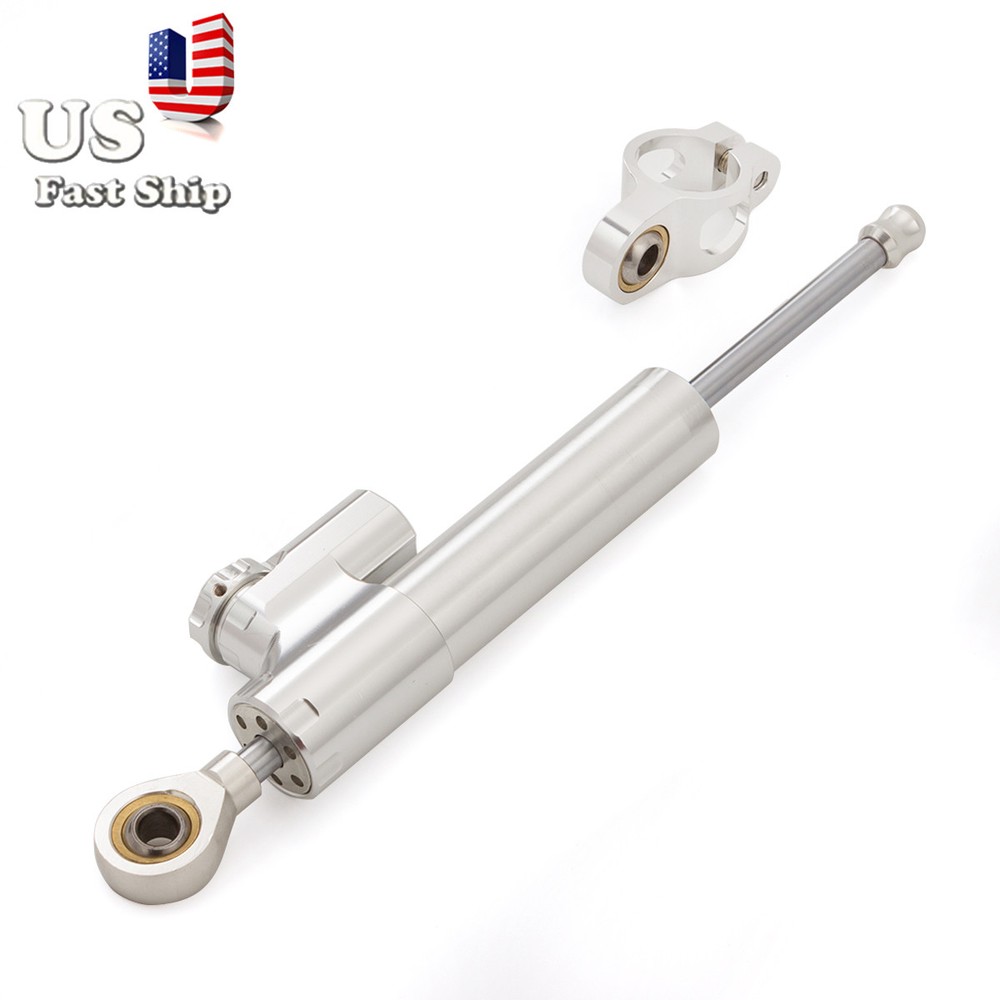 CNC 255mm Motorcycle Aluminum Steering Damper Stabilizer Linear Universal Silver