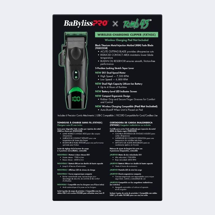 BaBylissPro Tomb45 Wireless-Charging Hair Clipper - BRAND NEW | FXT45C + Pad