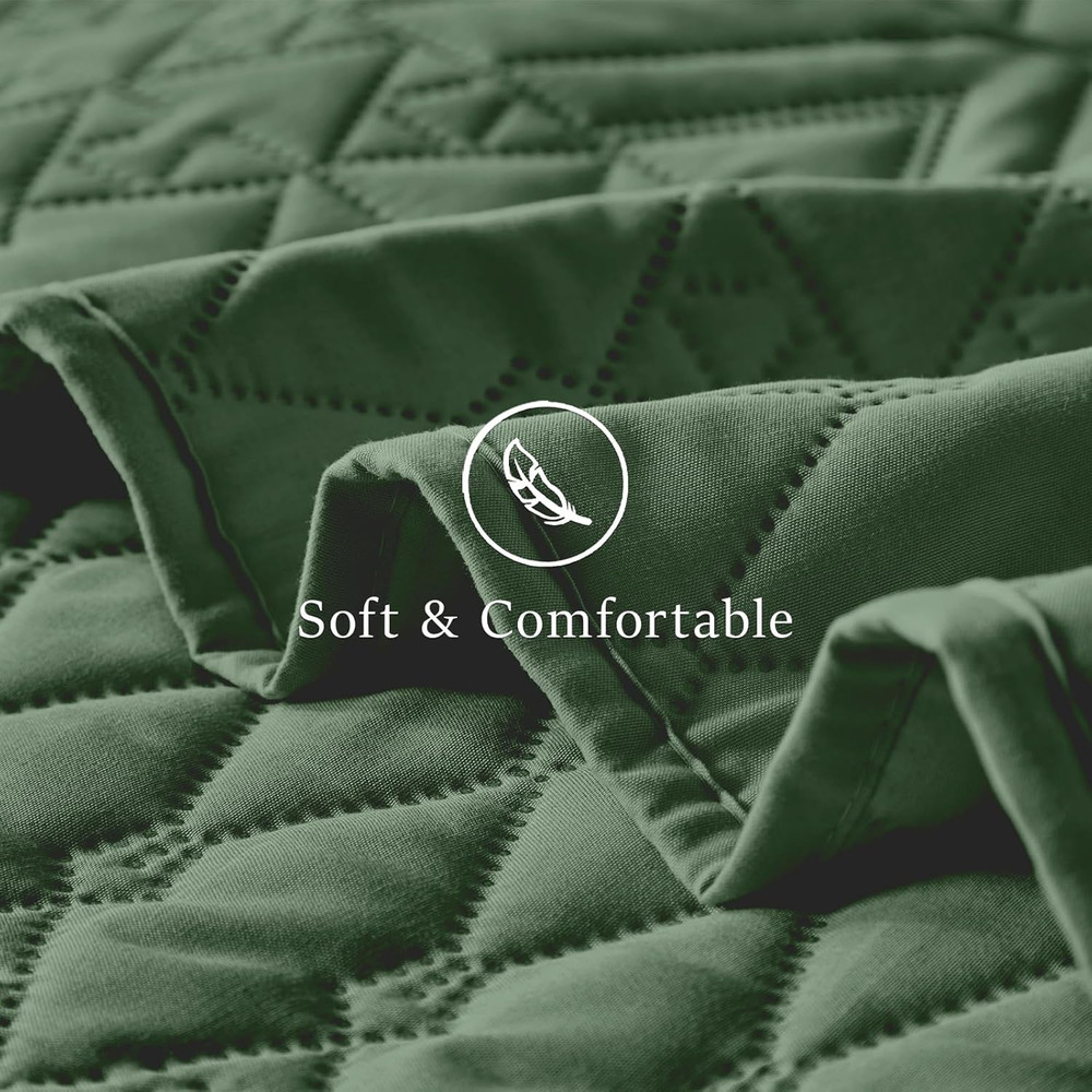 Full/Queen Size Quilt Bedding Set,Green Lightweight Microfiber Soft Bedspread,Mo