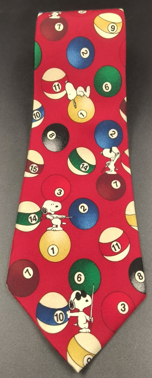 PEANUTS SNOOPY Pool Balls Billiards 100% Silk Neck Tie Made In USA Pool Hall Joe