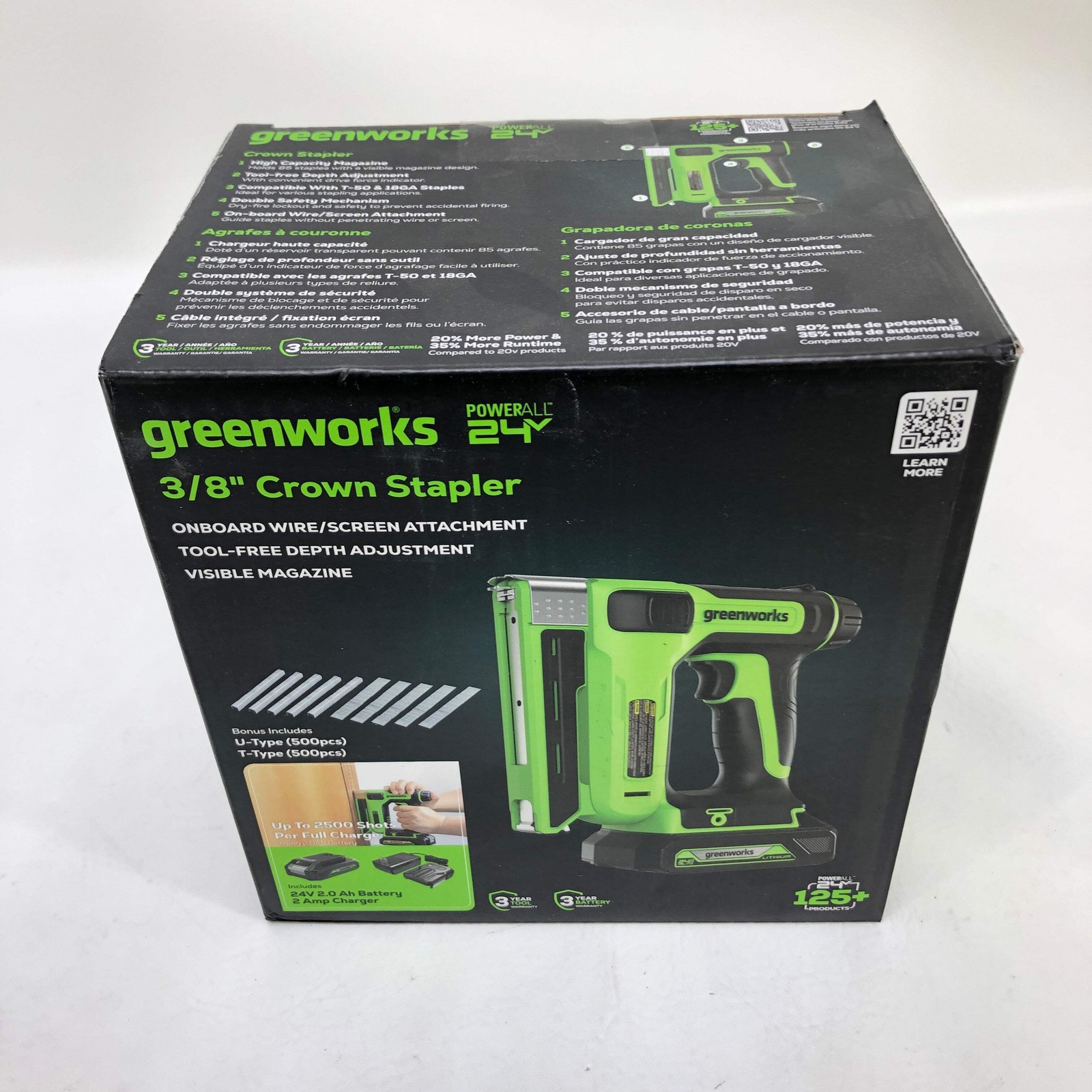 New Greenworks STG309 24V 3/8 Crown Stapler