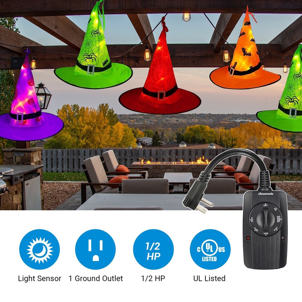 DEWENWILS 2 Pack Outdoor Light Timer Dusk to Dawn, Weatherproof Plug in Timer