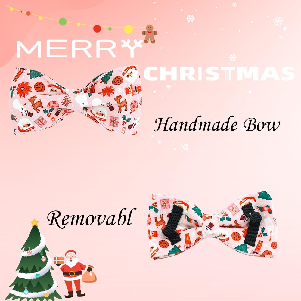 Dog Collar - Gingerbread Man & Snowman Print Soft Adjustable Gift for Medium ...