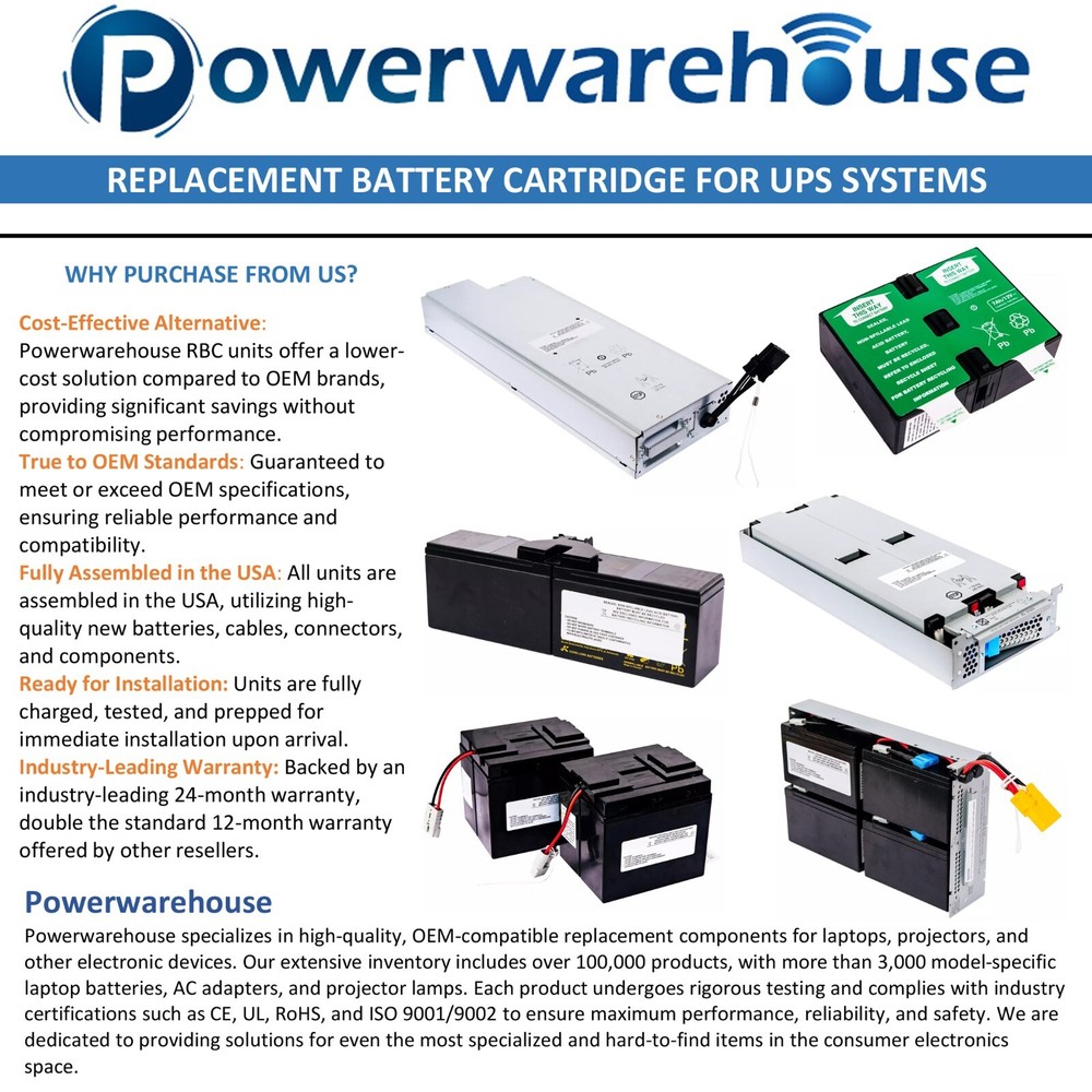 RBC94-3U-PW replacement battery compatible with RBC94-3U, SMART5000TEL3U