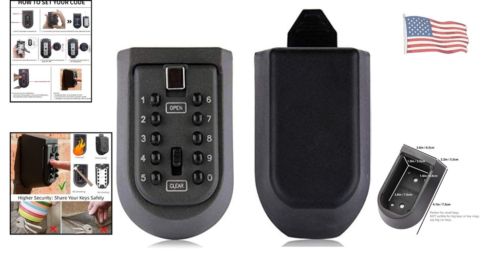 Compact Push Button Key Safe - Wall Mount Key Box with Rubber Cover for 5-7 Keys