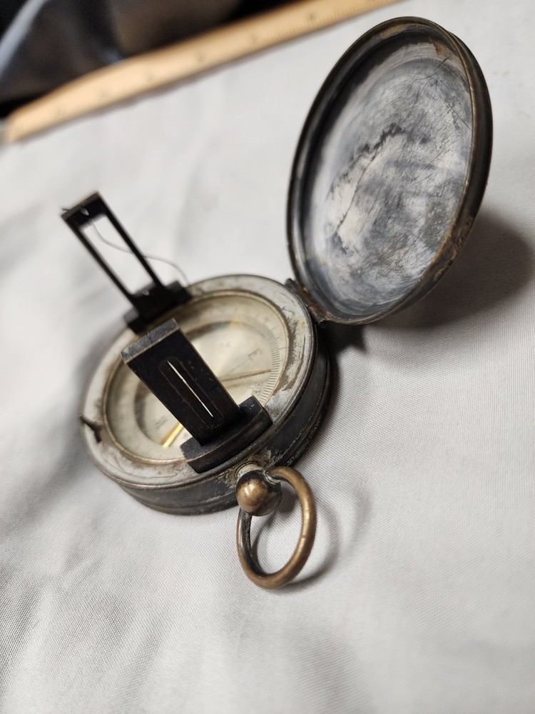 WWII Compass with Sighting Vane and Case