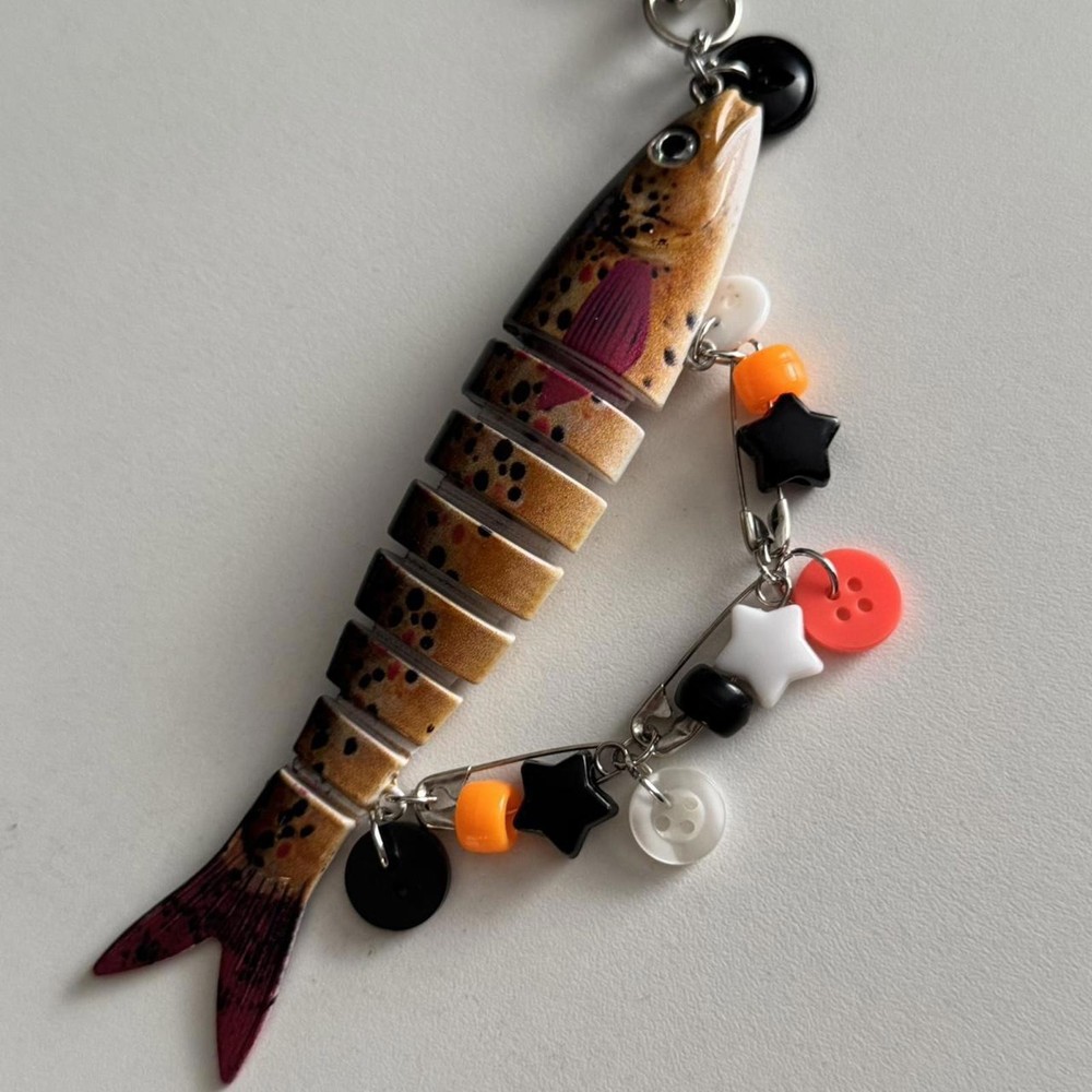 Brown and orange trout fish keychain