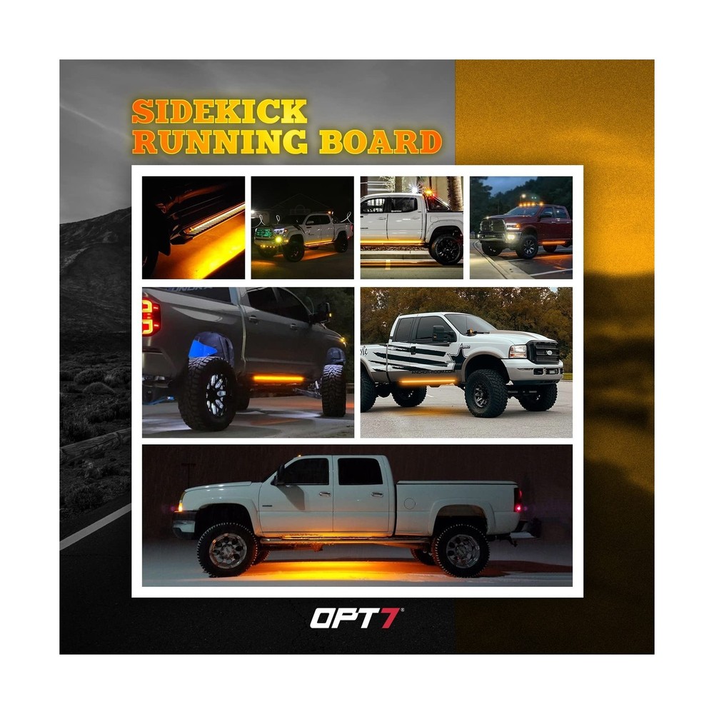 OPT7 Sidekick 86" Running Board Lights 2PCS LED Strips w/Sequential Amber Tur...