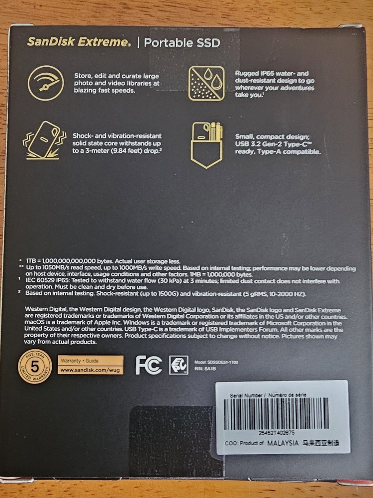 New SanDisk 1TB Extreme External Portable SSD