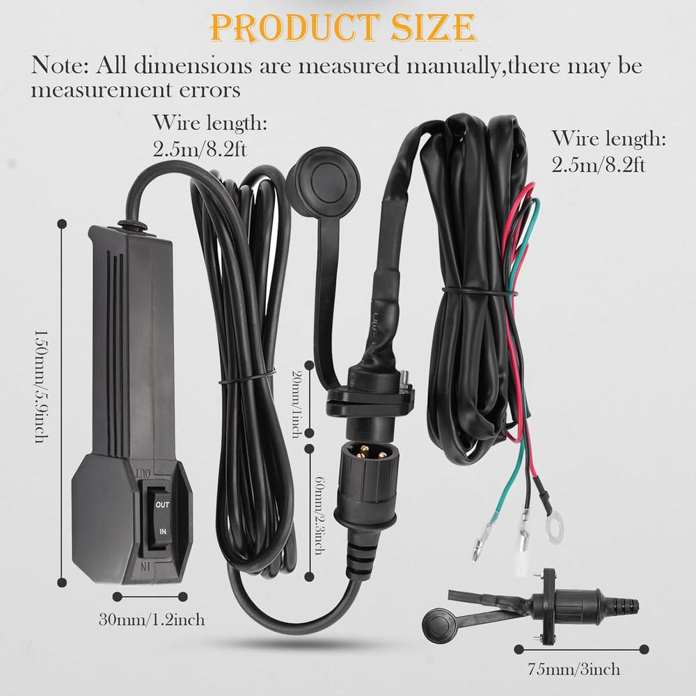 3 Prong Winch Remote Control Female Plug Badlands 12V with 9Ft Cable