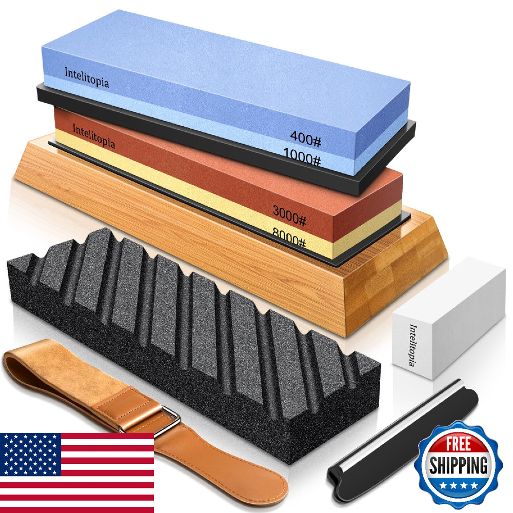 Intelitopia Complete Knife Sharpening Stone Set - Dual Whetstone 400/1000