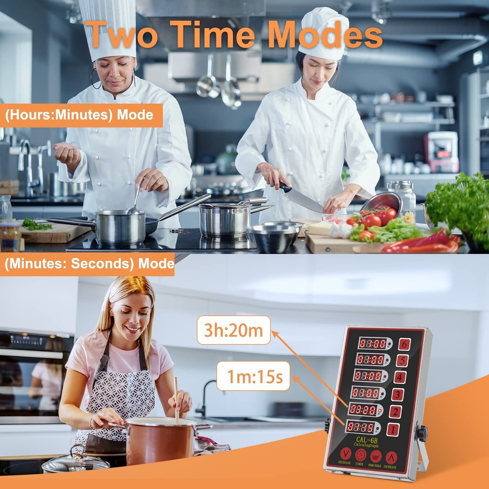 Precision Kitchen Timers for Cooking – 6 Channel Commercial Kitchen Timer Res...