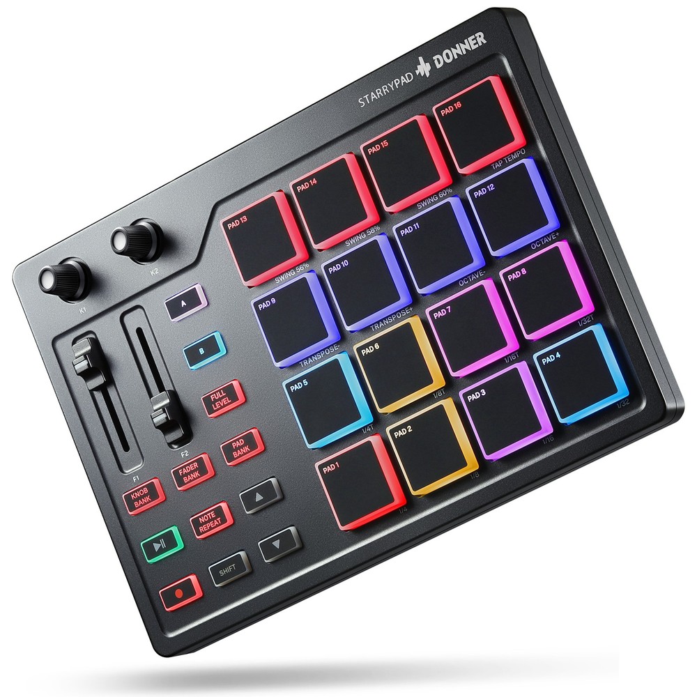 Donner MIDI Pad Beat Maker Machine 16 Beat Pads, 2 Assignable Fader & Knobs