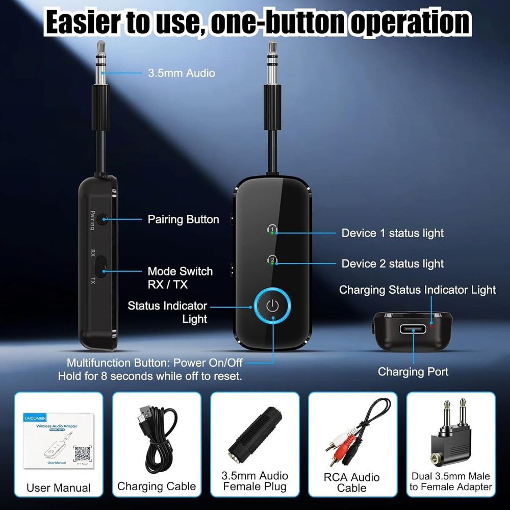 Premium Pro Bluetooth 5.4 Transmitter Receiver,Airplane Audio Adapter,Wireless T