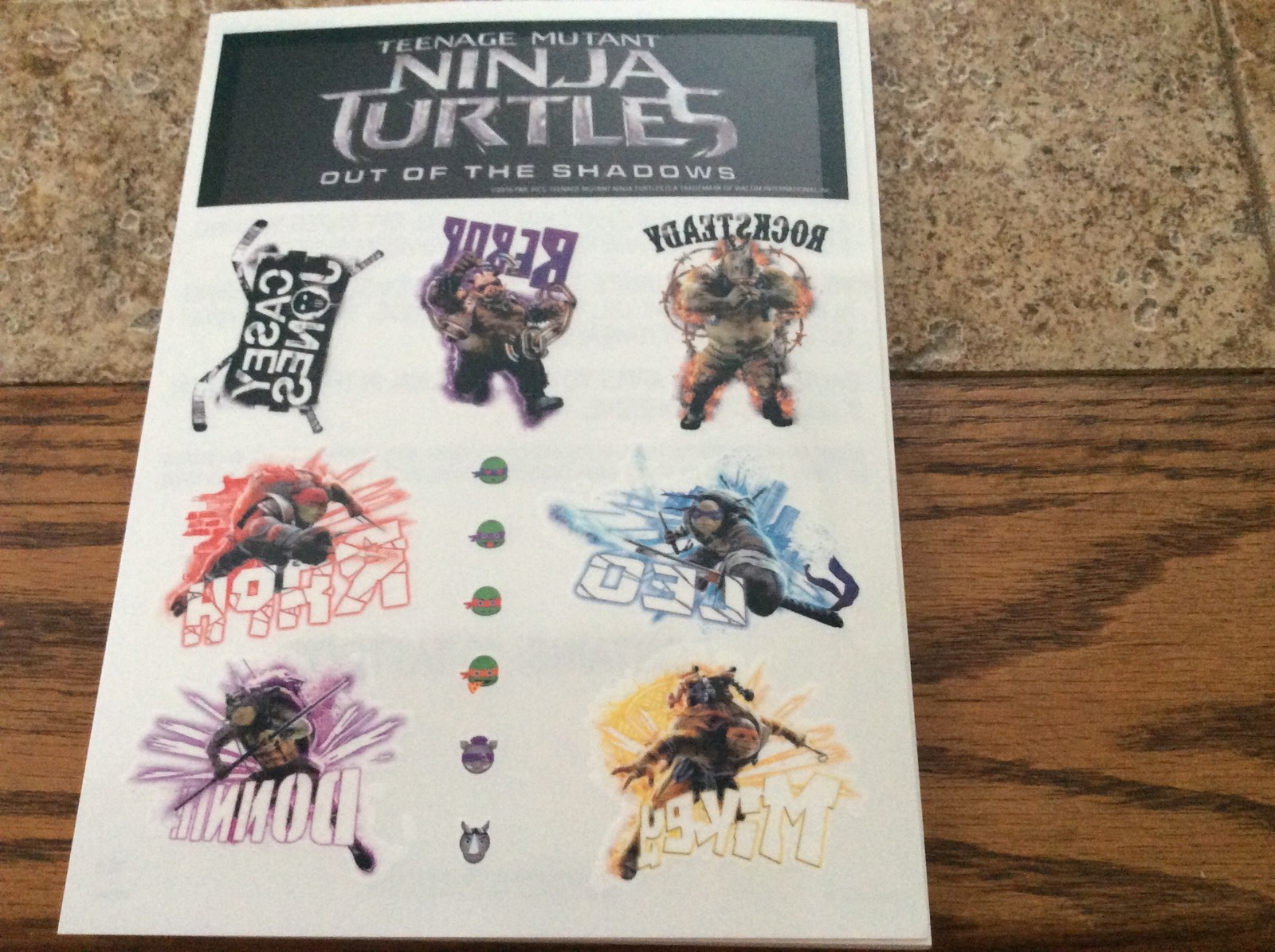 Teenage Mutant Ninja Turtles Tmnt Out Of The Shadows Temporary Tattoos Sheet