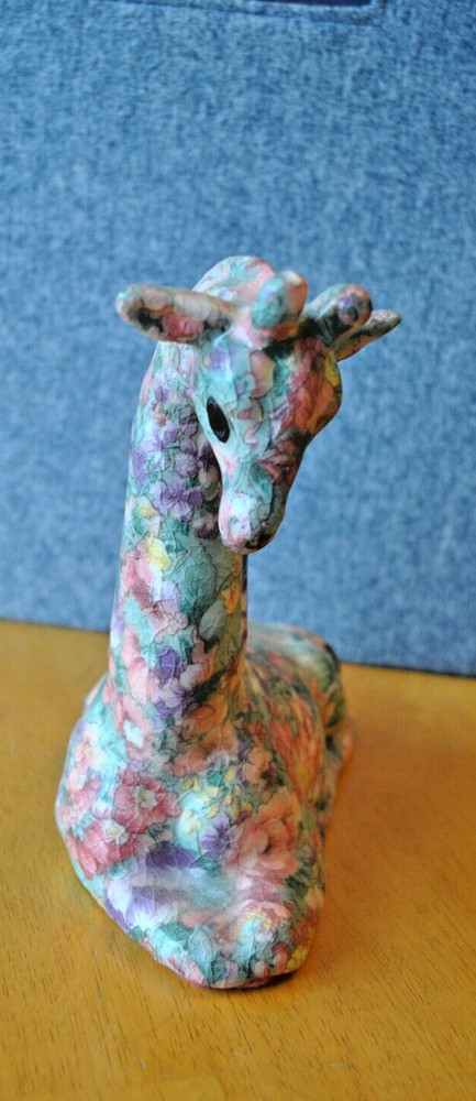 Vintage floral Patchwork decoupage pattern ceramic Art giraffe figurine