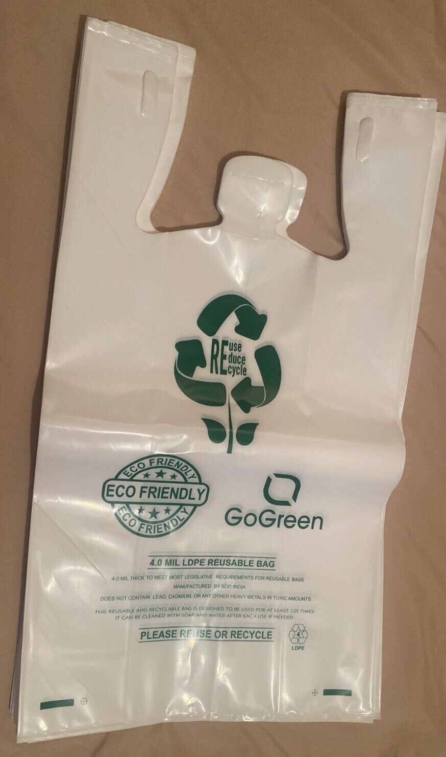 Extra Heavy Duty 1/6 21 x 6.5 x 11.5 4.0 mil T-Shirt Plastic Grocery Bags