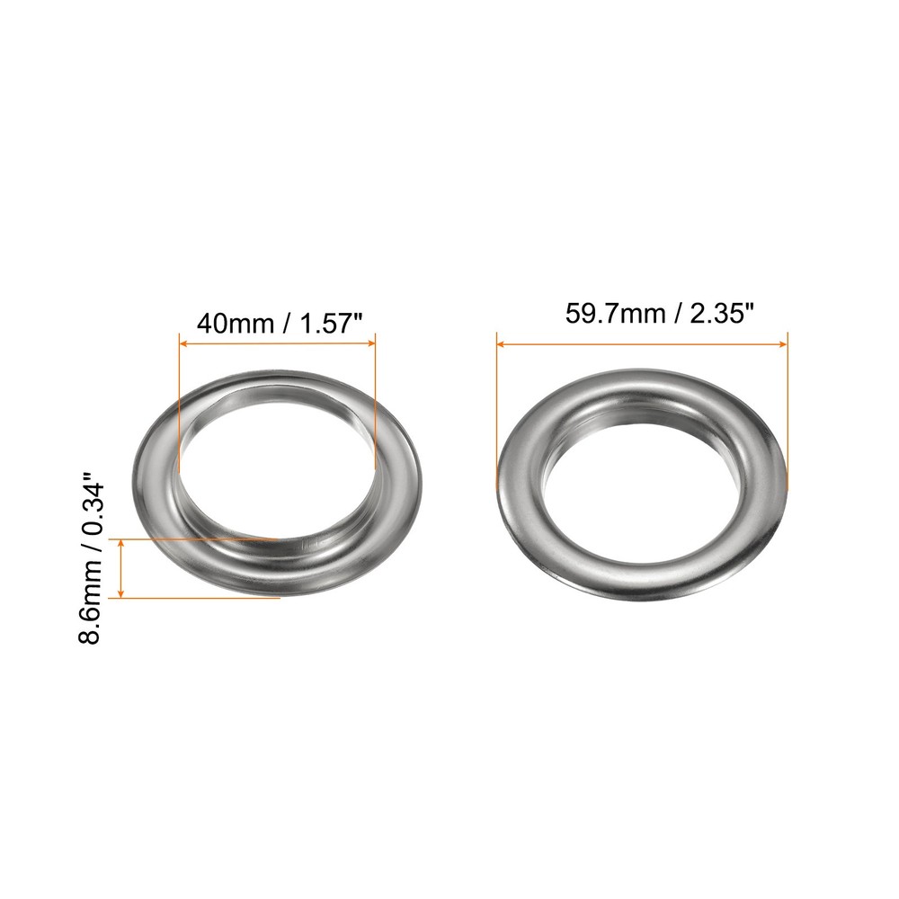 10Set Grommets Eyelets Kit 40mm Brass Eyelets with Washers, Silver