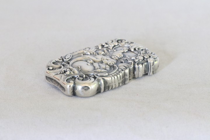 RARE AMERICAN MADE KERR STERLING SILVER 2 CHERUBS & GROTESQUE FACE MATCH SAFE