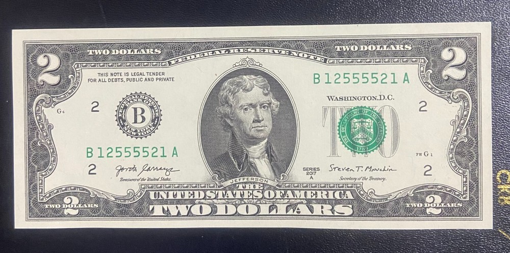 2017 $2 Two Dollar Bill  Serial RADA# B 1255.5521 . UNC