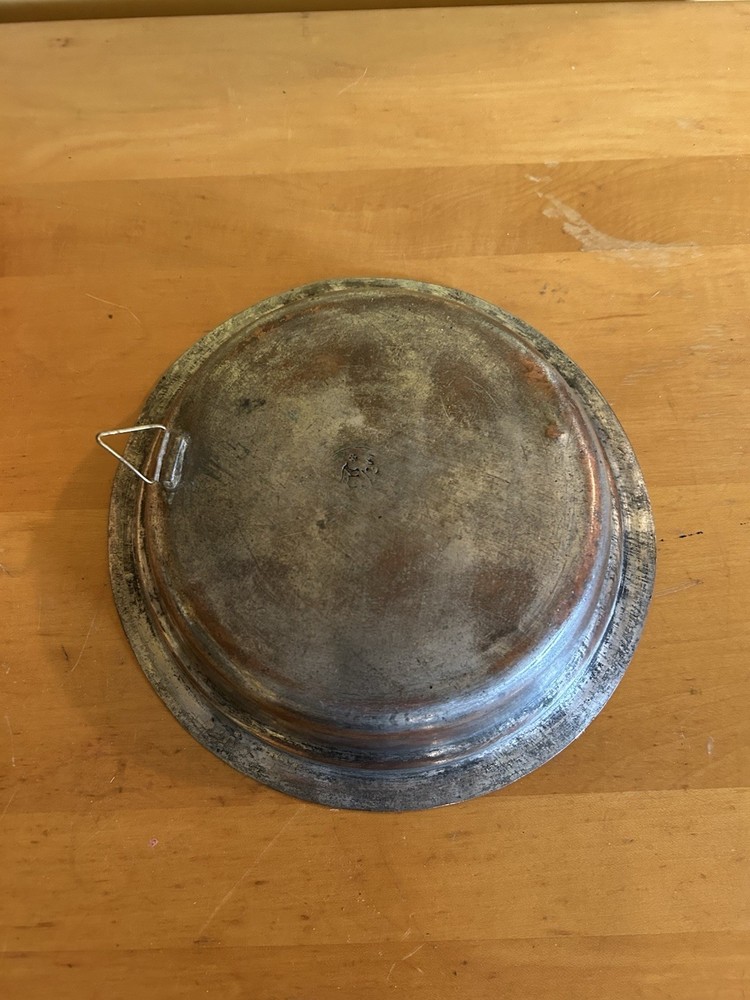 Antique Middle Eastern Copper Silverplate Serving With Hanging Loop And Hallmark