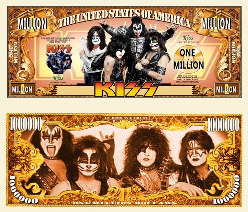 Pack of 25 Rock Band KISS 1 Million Dollar Bills Collectible Novelty Money