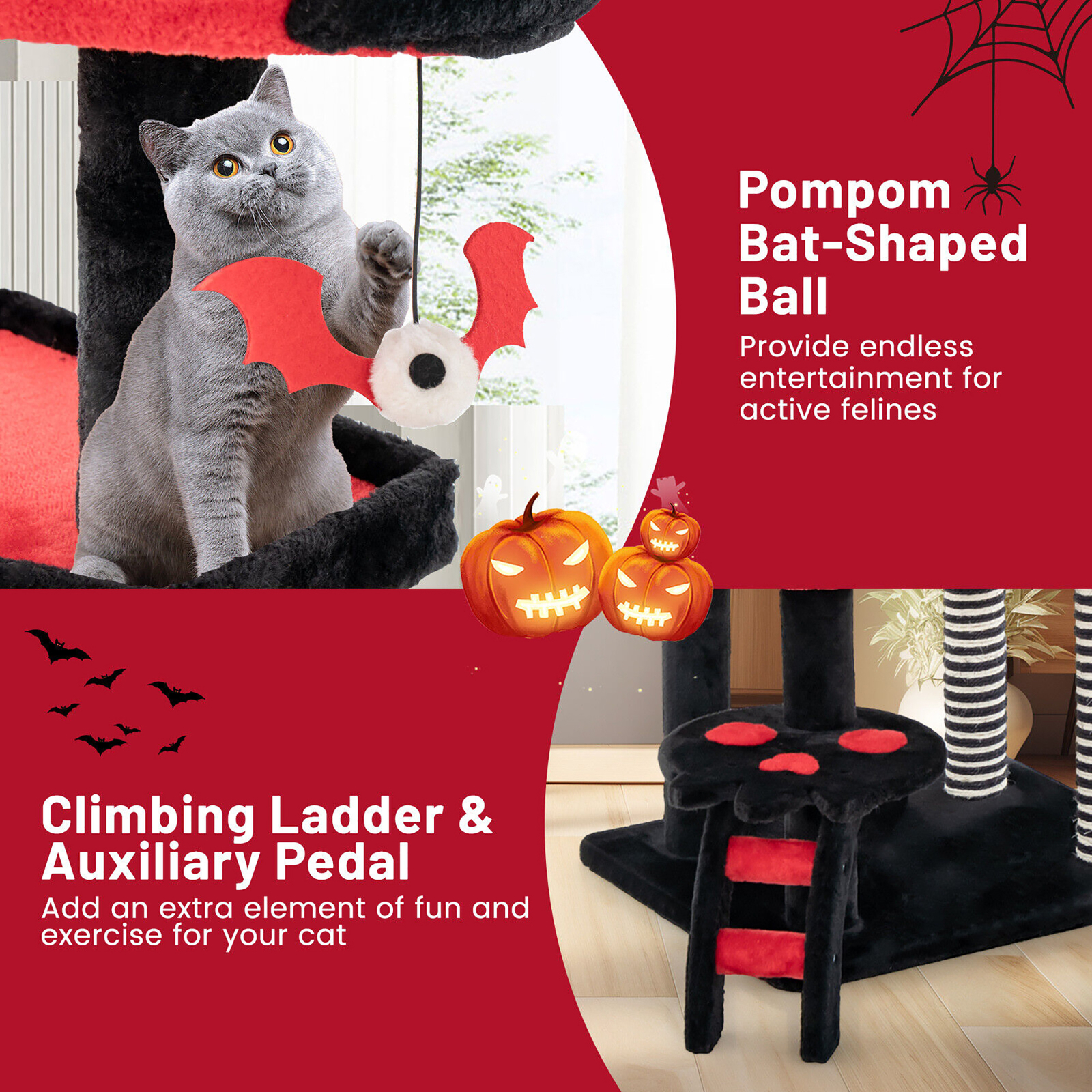 Gothic Cat Tree 52'' Tall Cat Tower w/ Cat Bed Cat Condo Sisal Scratching Post