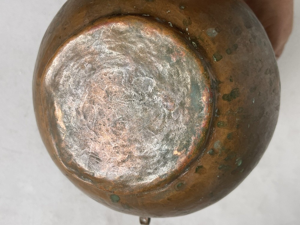Antique Hammered Copper Pitcher with Scrolled Handle