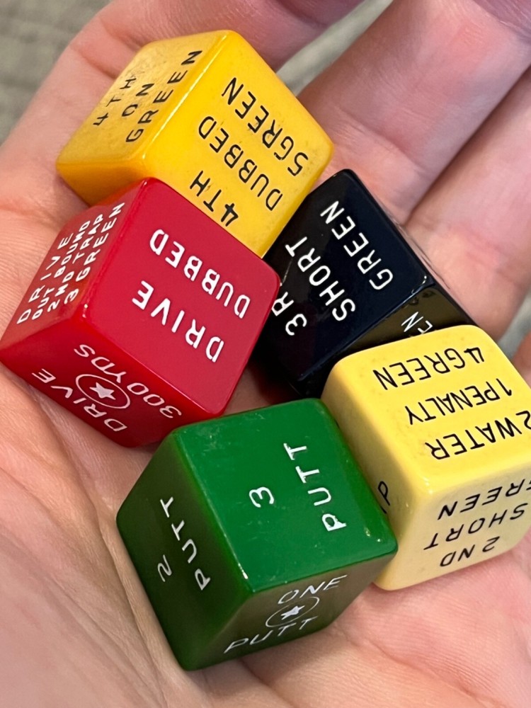 Old bakelite Galloping Golf oversized dice cube set cherry apple + 120123@