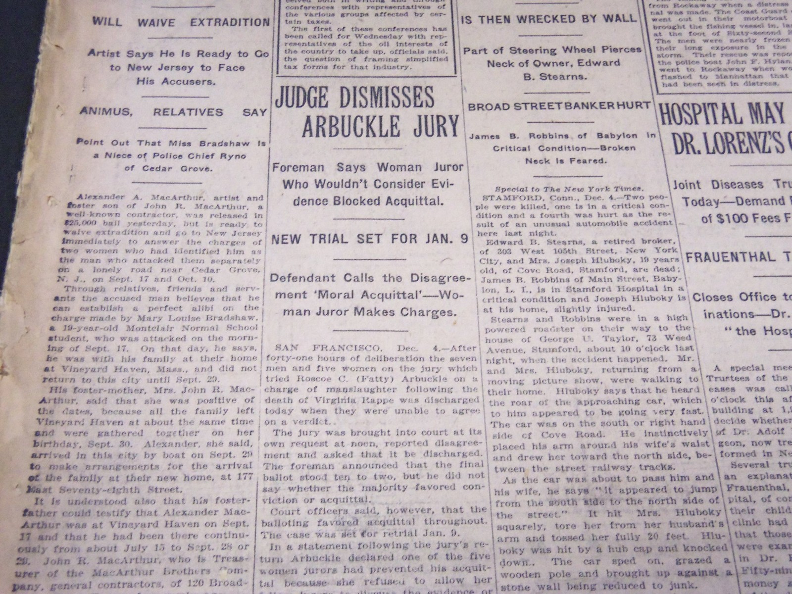 1921 DECEMBER 5 NEW YORK TIMES - JUDGE DISMISSES ARBUCKLE JURY - NT 5089