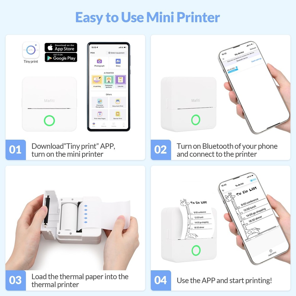 mafiti Portable Thermal Pocket Printer Inkless small pocket printer, 1Printer