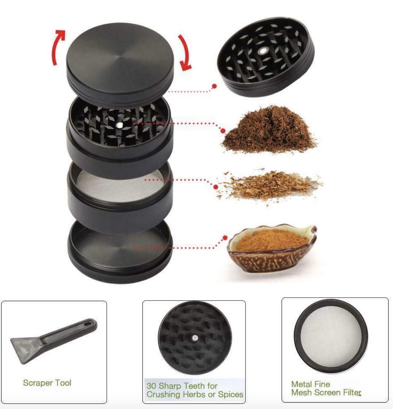 NEW! Grinder Crusher Tobacco Herb Spice Metal Alloy Portable 4 Grind Fast SHIP