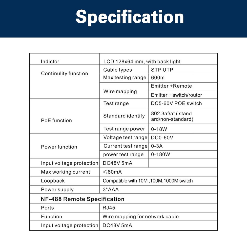 PoE Checker Inline PoE Voltage & Current Tester With Cable Tester NF-488