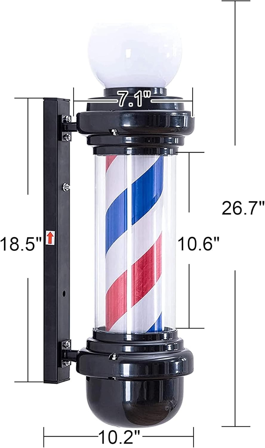 BarberPub Barber Pole Rotating LED Strips, Light Metal Hair Salon Sign L018