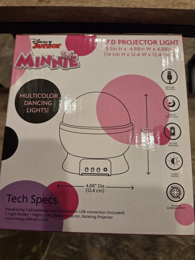 Disney Minnie Mouse LED Projector Light 3 Light Modes Multicolor Dancing Lights