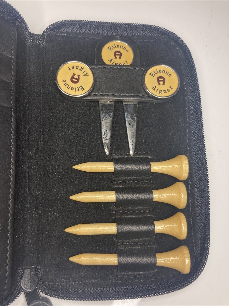Etienne Aigner Leather Golf Tee Case Black