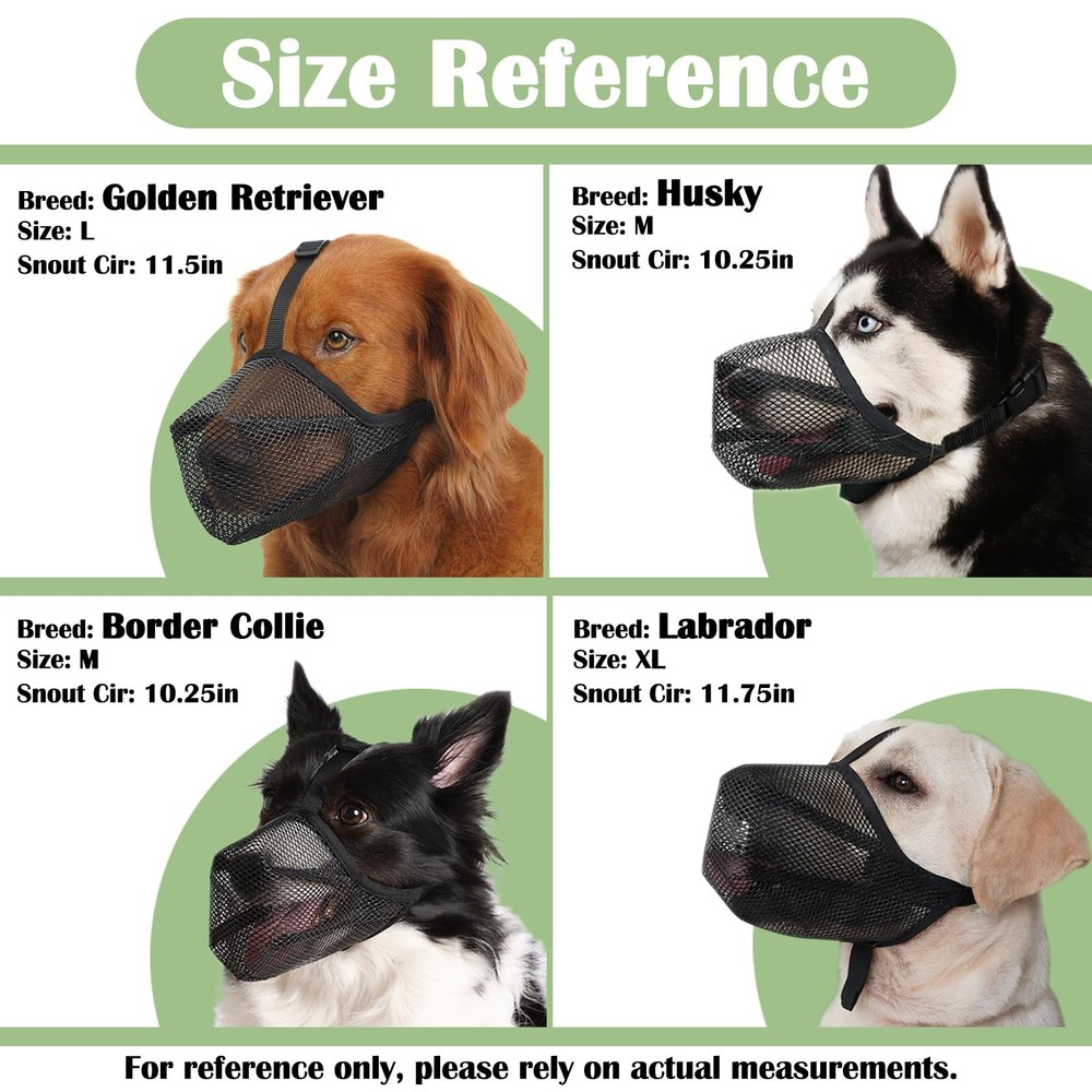 Mayerzon Dog Muzzle, Soft Mesh Muzzle for M [Snout Cir: 9¾"-10¾"], Black