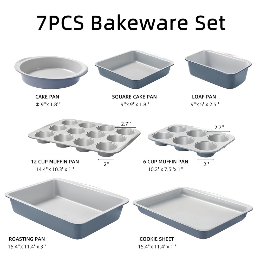 7-Piece Nonstick Stackable Baking Pans Set - Bakeware Sets Including Cookie S...