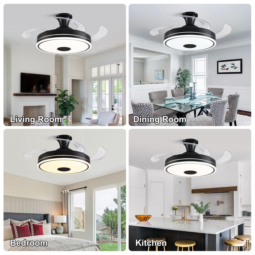 42'' Retractable Ceiling Fan with Lights, Smart Ceiling Fan Light with Blueto...