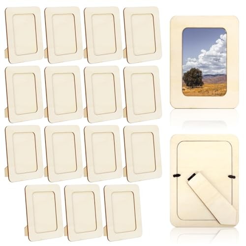 15 Pack Wooden Picture Frames for Crafts,DIY Wood 15Pack Rectangular Shape