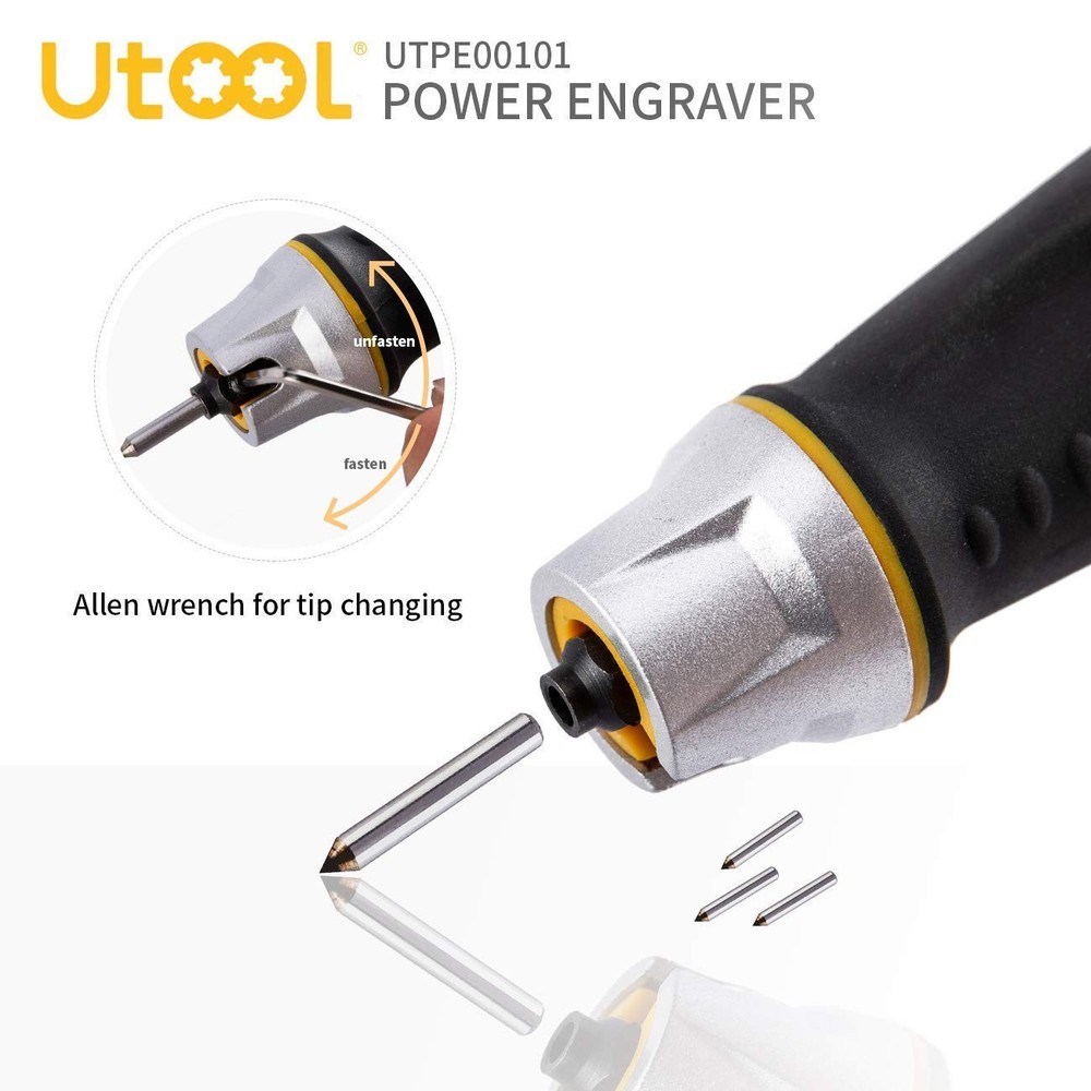 UTOOL Engraver Pen with Letter/Number Stencil, 1 + 4 Bits + 1 Stencils
