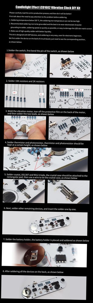 Candlelight Effect LCD1602 Vibration Clock DIY Kit DIY Electronic Digital QGVH