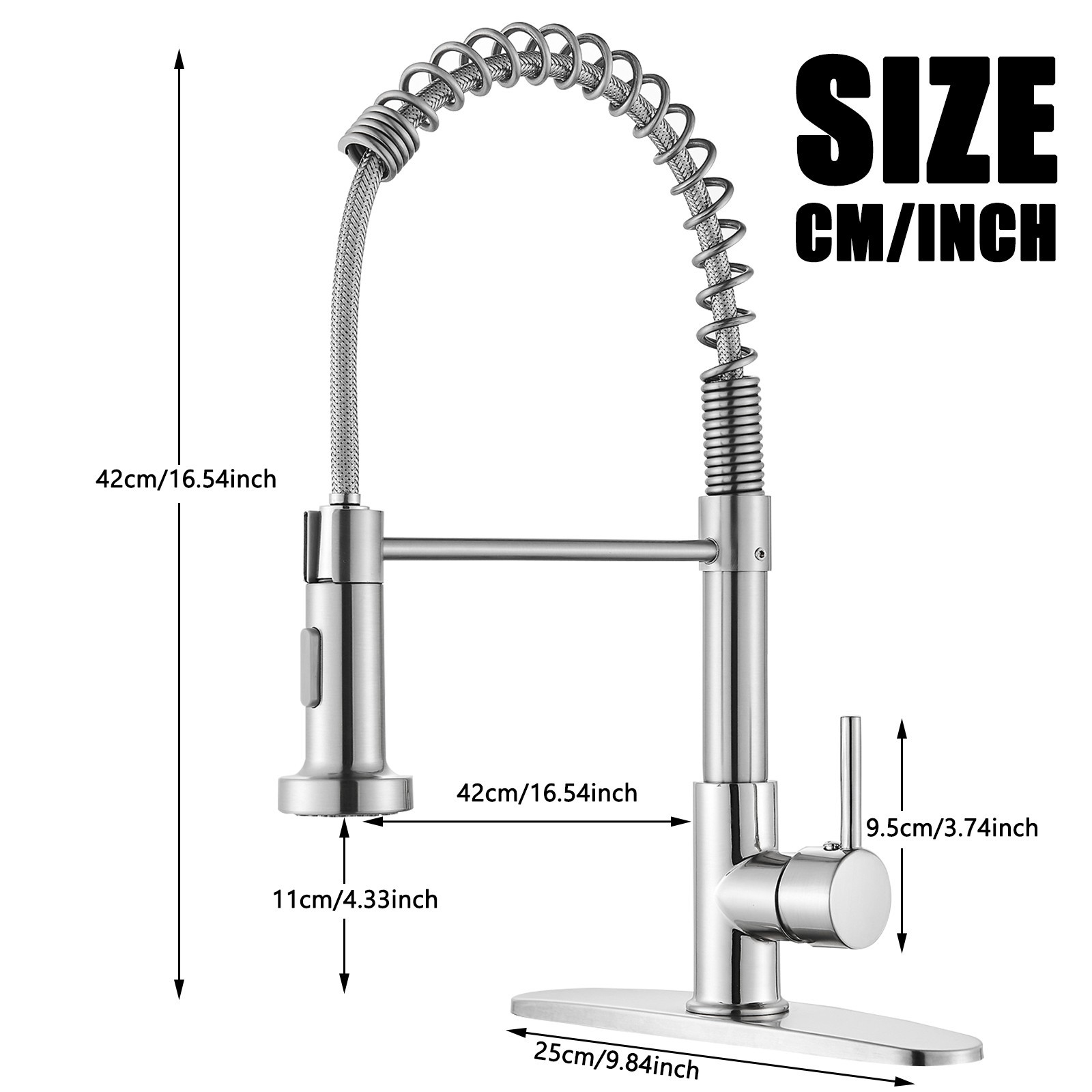 Kitchen Sink Faucet Pull Down Sprayer Stainless steel Single Handle Swivel Mixer