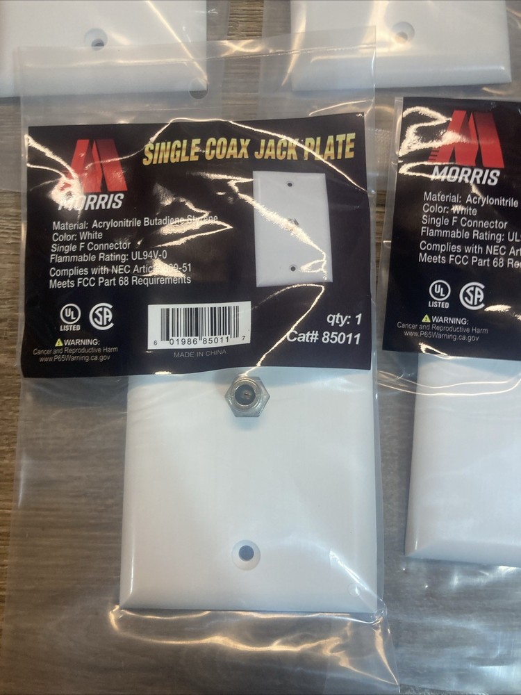 5 Pack Morris Single Coax Jack Plate White 85011