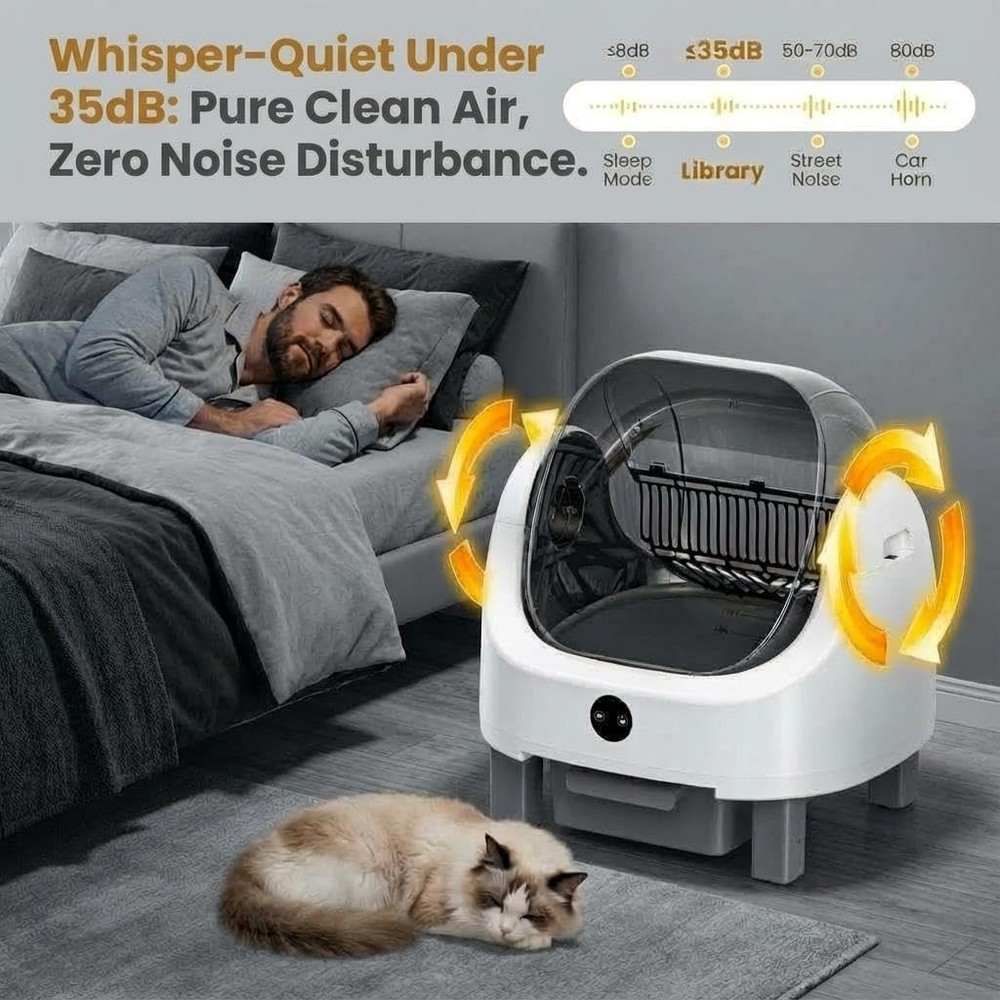 Self Cleaning Litter Box Open Top Automatic Litter Box 9L Waste Bin APP Control