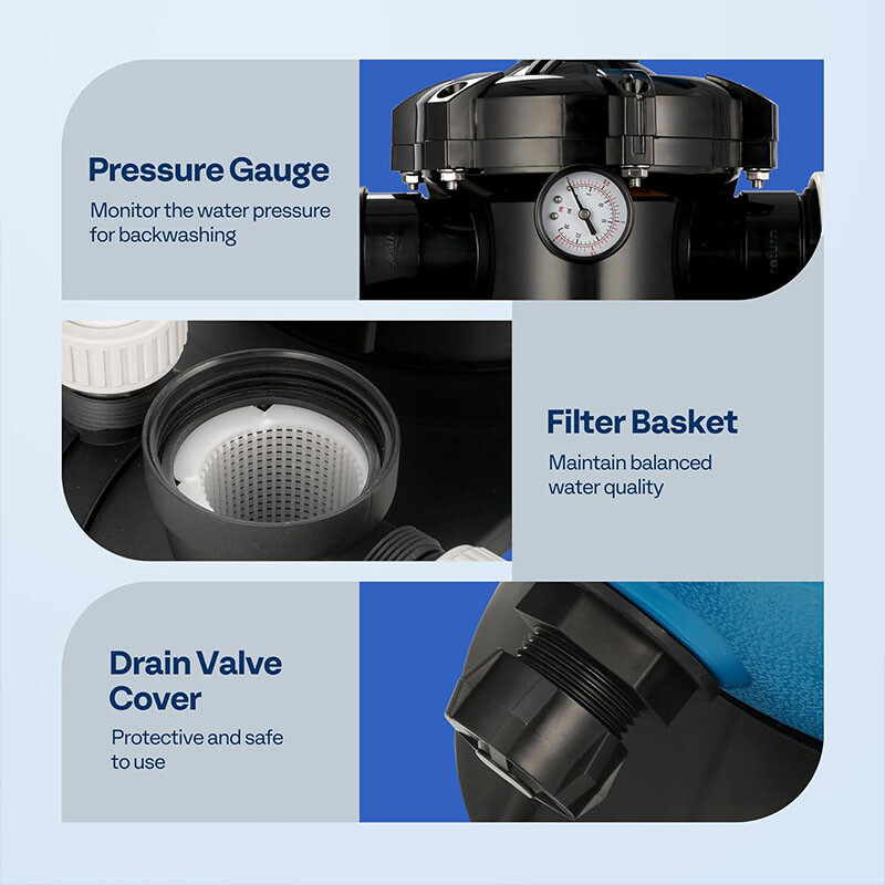 16" Sand Filter Pump 3168GPH Timer 6‑Way Valve 90 lb Pool Pump Above & In‑Ground