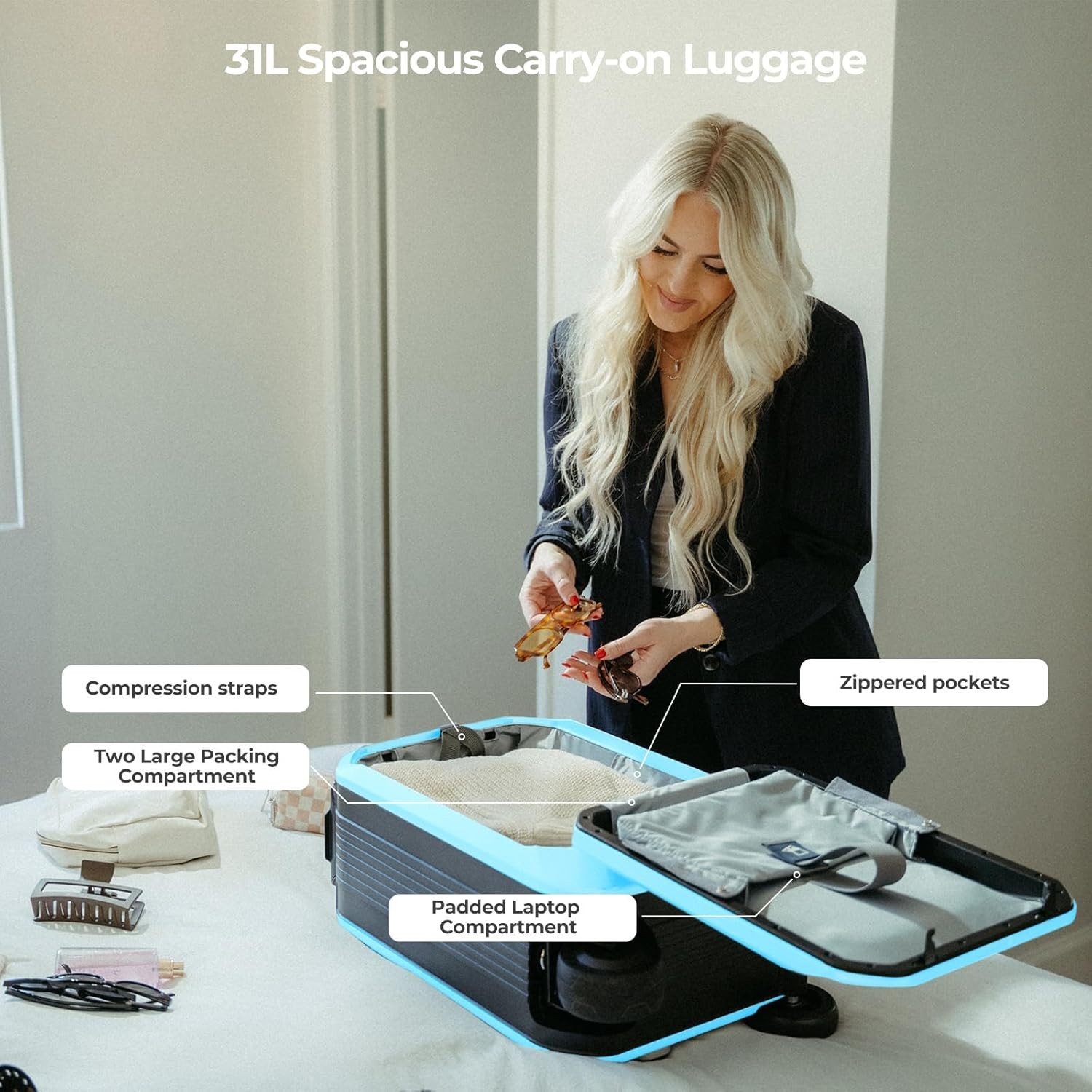 AOTOS Smart Ridable Electric Suitcase 31L Travel Riding Luggage Scooter